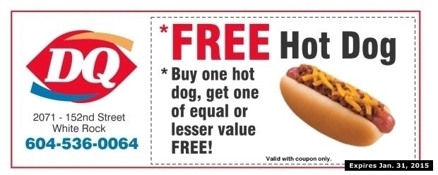 FREE Hot Dog at Dairy Queen Restaurant Coupons Surrey BC CouponsBC ca