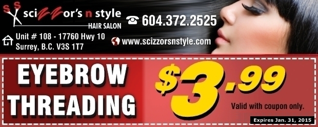 Eyebrow Threading $3.99 at Scizzor's N Style Hair Salon 